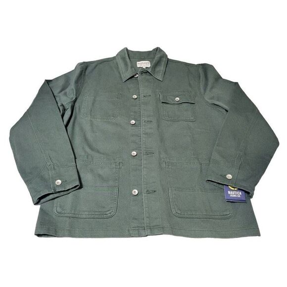 NAUTICA Jeans Jacket Mens Size L Jungle Green Denim Button Down Jacket New with - Picture 2 of 12